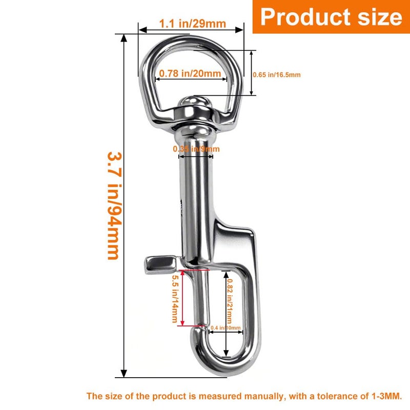QAVBFA 2 PCS Swivel Bolt Snap Diving Clips – Premium Stainless Steel Single Ended Snap Hooks Buckle for Pet Leash, Scuba Diving, and More (2PCS-94mm) - Image 2